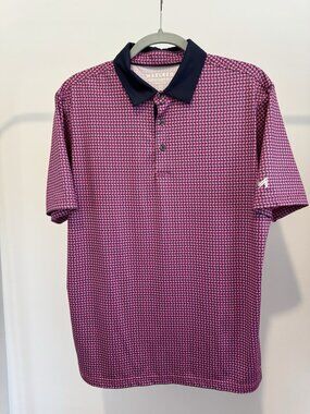 Maelreg Golf Polo Men's Medium Pink Navy Geometric Print Stretch